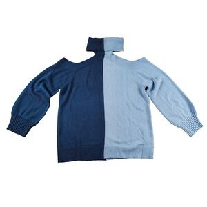New York & Company Large Blue Color Block Turtleneck Cold Shoulder Sweater‎ **